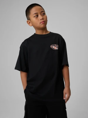 4F T-shirt loose z nadrukiem chłopięcy - czarny 146 (10-11 lat)