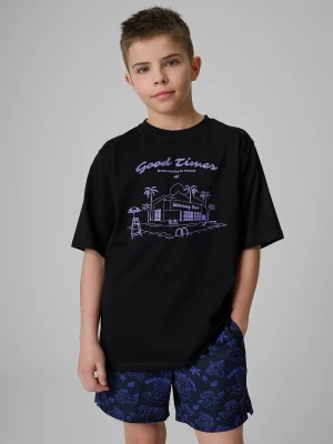 4F T-shirt loose z nadrukiem chłopięcy - czarny 158/164 (12-14 lat)