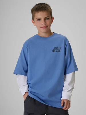 4F T-shirt loose z nadrukiem chłopięcy - denim 158/164 (12-14 lat)