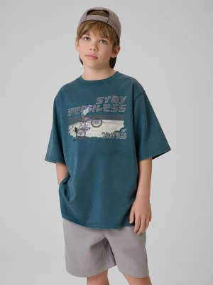 4F T-shirt loose z nadrukiem chłopięcy - granatowy 146/152 (10-12 lat)