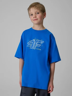 4F T-shirt loose z nadrukiem chłopięcy - niebieski 134/140 (8-10 lat)