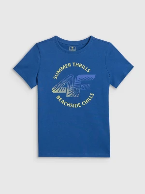 4F T-shirt loose z nadrukiem chłopięcy - niebieski 134 (8-9 lat)