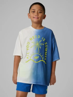 4F T-shirt loose z nadrukiem chłopięcy - niebieski 122 (6-7 lat)