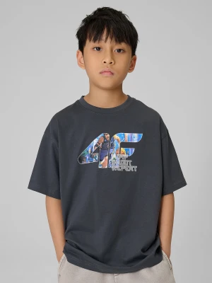 4F T-shirt loose z nadrukiem chłopięcy - szary 146 / 152 (10-12 lat)