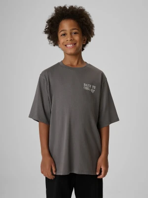 4F T-shirt loose z nadrukiem chłopięcy - szary 122 / 128 (6-8 lat)
