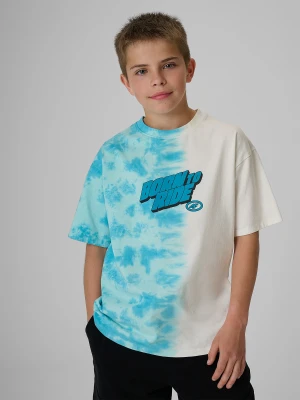 4F T-shirt loose z nadrukiem chłopięcy - turkusowy 122/128 (6-8 lat)