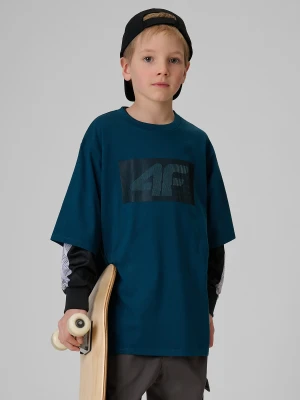 4F T-shirt loose z nadrukiem chłopięcy - turkusowy 146/152 (10-12 lat)