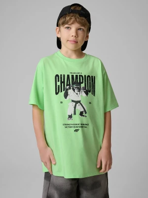 4F T-shirt loose z nadrukiem chłopięcy - zielony 134/140 (8-10 lat)