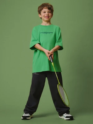 4F T-shirt loose z nadrukiem chłopięcy - zielony 122/128 (6-8 lat)