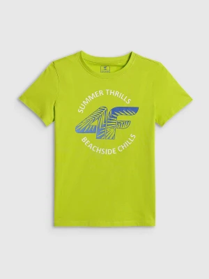 4F T-shirt loose z nadrukiem chłopięcy - zielony 146 (10-11 lat)