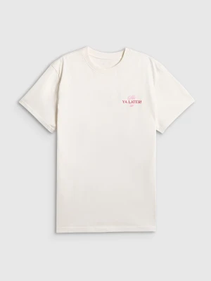 4F T-shirt loose z nadrukiem damski - beżowy L