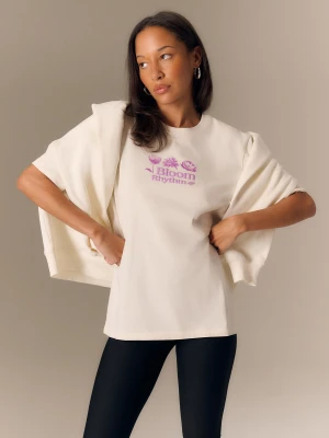 4F T-shirt loose z nadrukiem damski - biały S