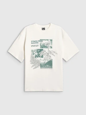 4F T-shirt loose z nadrukiem damski - biały M