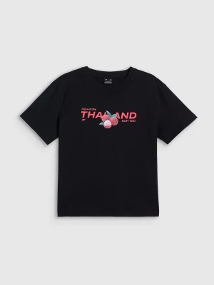 4F T-shirt loose z nadrukiem damski - czarny M
