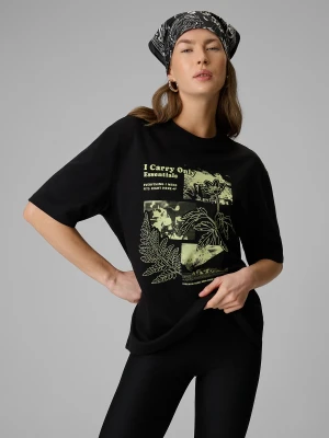4F T-shirt loose z nadrukiem damski - czarny S