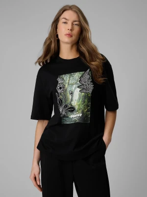 4F T-shirt loose z nadrukiem damski - czarny M