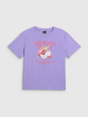 4F T-shirt loose z nadrukiem damski - fioletowy S