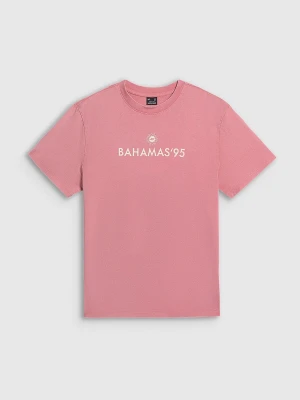 4F T-shirt loose z nadrukiem damski - różowy S