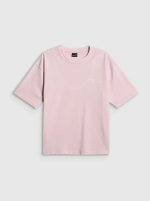 4F T-shirt loose z nadrukiem damski - różowy S