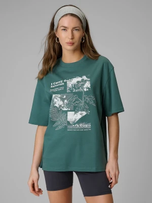 4F T-shirt loose z nadrukiem damski - turkusowy M