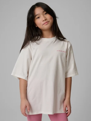 4F T-shirt loose z nadrukiem dziewczęcy - biały 158/164 (12-14 lat)