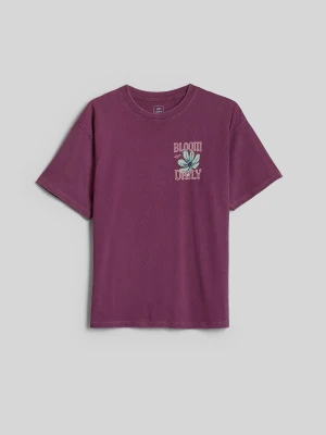 4F T-shirt loose z nadrukiem dziewczęcy - fioletowy 134/140 (8-10 lat)