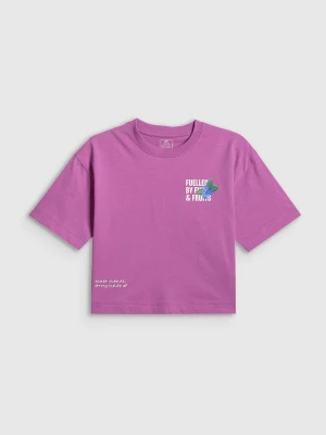 4F T-shirt loose z nadrukiem dziewczęcy - fioletowy 146/152 (10-12 lat)