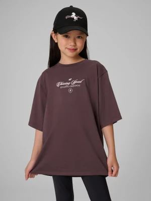 4F T-shirt loose z nadrukiem dziewczęcy - fioletowy 122 / 128 (6-8 lat)