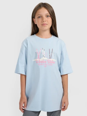 4F T-shirt loose z nadrukiem dziewczęcy - niebieski 146/152 (10-12 lat)