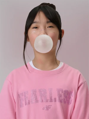 4F T-shirt loose z nadrukiem dziewczęcy - różowy 122/128 (6-8 lat)