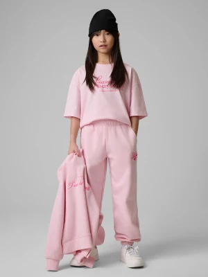 4F T-shirt loose z nadrukiem dziewczęcy - różowy 146/152 (10-12 lat)