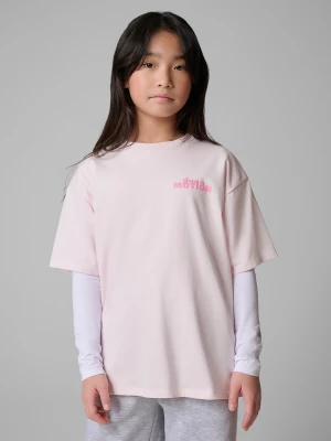 4F T-shirt loose z nadrukiem dziewczęcy - różowy 122/128 (6-8 lat)