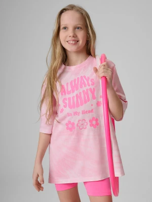 4F T-shirt loose z nadrukiem dziewczęcy - różowy 146/152 (10-12 lat)