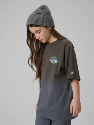 4F T-shirt loose z nadrukiem dziewczęcy - szary 122 (6-7 lat)