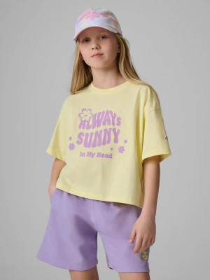 4F T-shirt loose z nadrukiem dziewczęcy - żółty 146/152 (10-12 lat)