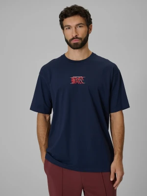 4F T-shirt loose z nadrukiem męski - granatowy L