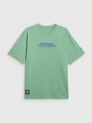 4F T-shirt loose z nadrukiem męski - miętowy XL