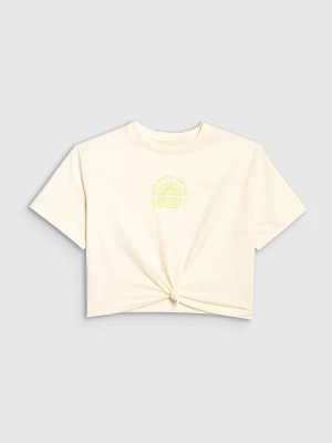 4F T-shirt oversize crop top z nadrukiem dziewczęcy - biały 140 (9-10 lat)