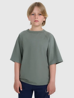 4F T-shirt oversize gładki chłopięcy - khaki 140 (9-10 lat) Szary