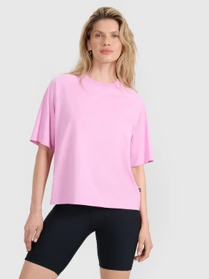 4F T-shirt oversize gładki damski - różowy S