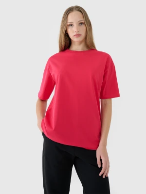 4F T-shirt oversize gładki damski - różowy XS