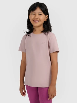4F T-shirt oversize gładki dziewczęcy - beżowy 122 (6-7 lat)