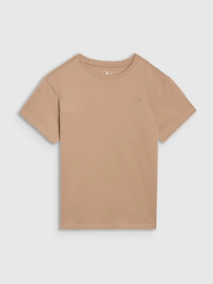 4F T-shirt oversize gładki dziewczęcy - beżowy 146 (10-11 lat)