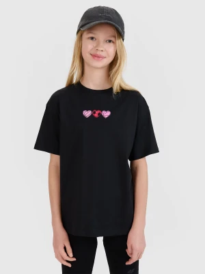 4F T-shirt oversize gładki dziewczęcy - czarny 122 (6-7 lat)