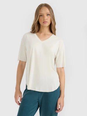 4F T-shirt oversize z modalem damski - beżowy L