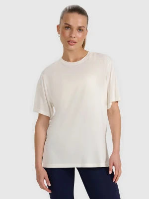 4F T-shirt oversize z modalem damski - biały XS