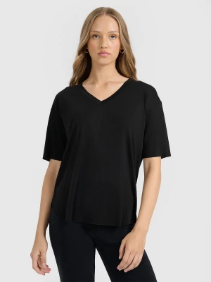 4F T-shirt oversize z modalem damski - czarny XS