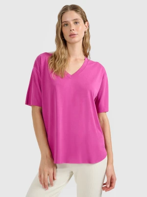 4F T-shirt oversize z modalem damski - różowy L