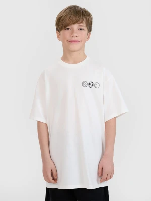 4F T-shirt oversize z nadrukiem chłopięcy - biały 122 (6-7 lat)