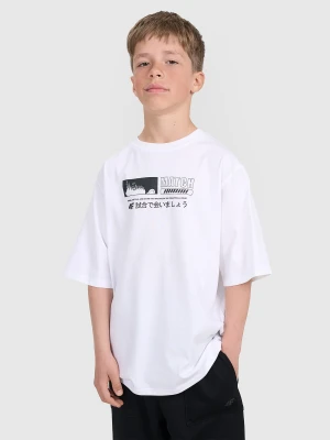 4F T-shirt oversize z nadrukiem chłopięcy - biały 140 (9-10 lat)